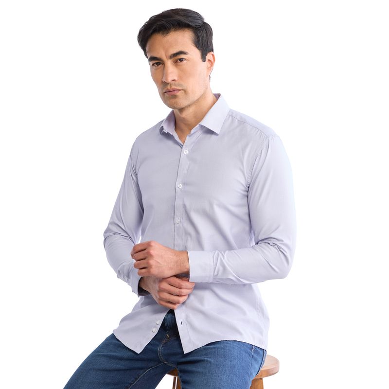 LOS CABALLEROS - Camisa lila con minicuadros Los Caballeros