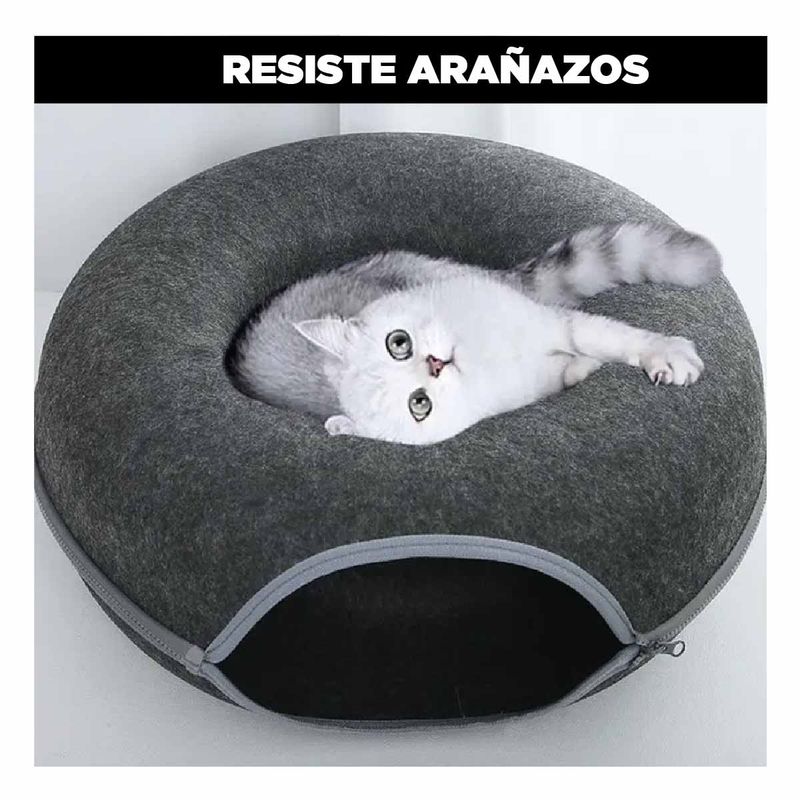 GENERICO - Cama Tunel para Gatos Con Cremallera Tipo Donut Gris