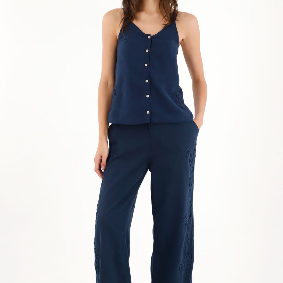 TENNIS - Camisa de tiras con detalle bordado azul para mujer