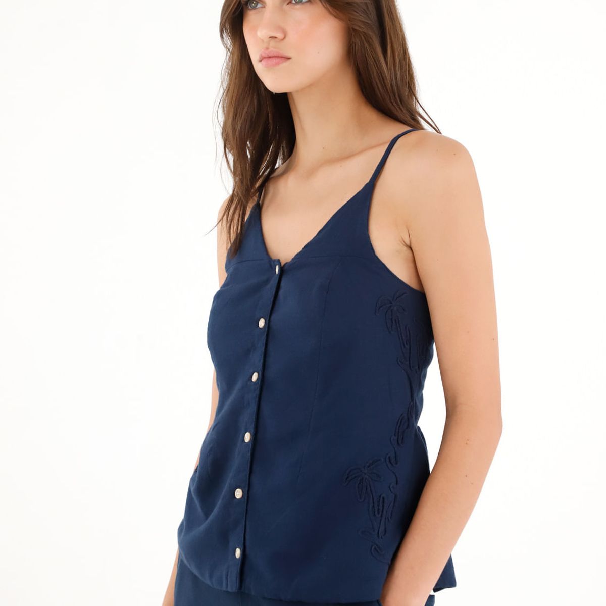 TENNIS - Camisa de tiras con detalle bordado azul para mujer