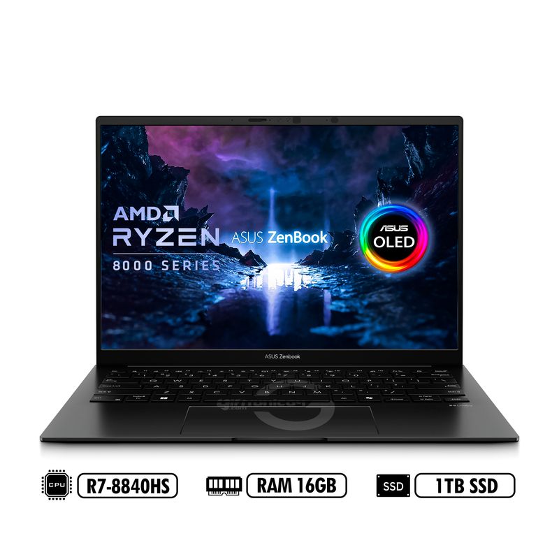 ASUS - Portátil ASUS Zenbook OLED 14 UM3406HA AMD R7-8840HS RAM 16GB LPDDR5 1TB SSD Negro