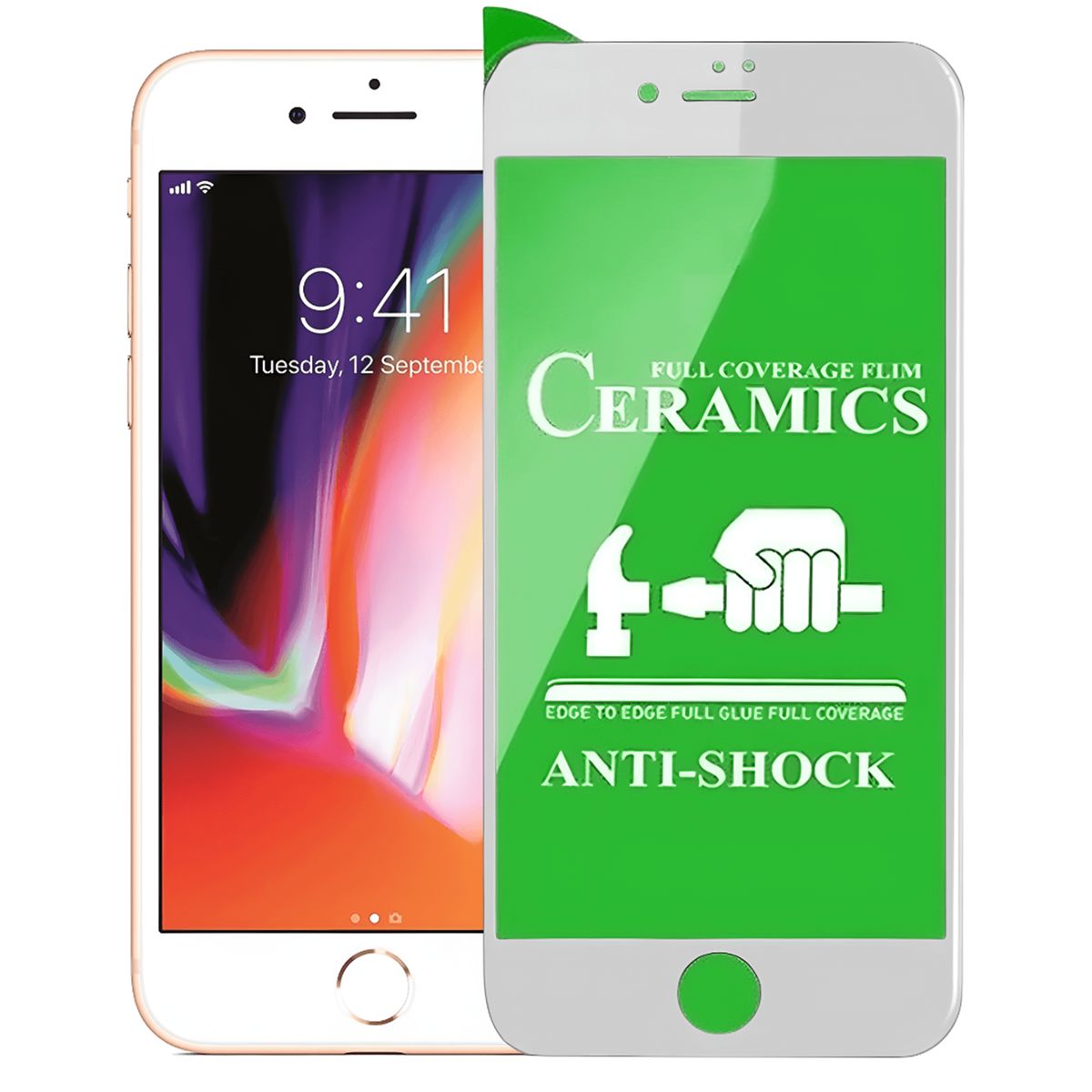 GENERICO - Cerámico Brillante Protector Pantalla Compatible iPhone 7 Y 8 Blanco