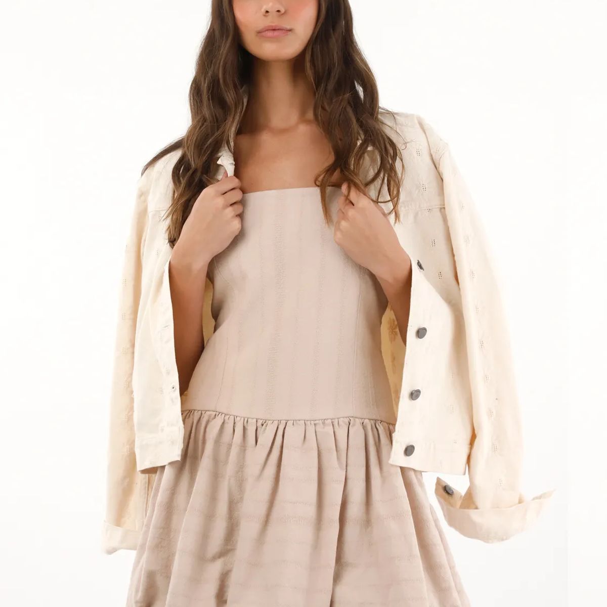 TOPMARK - Vestido corto de silueta globo crudo para mujer