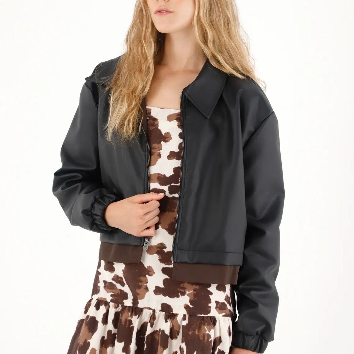 TENNIS - Chaqueta corta con efecto cuero negra para mujer