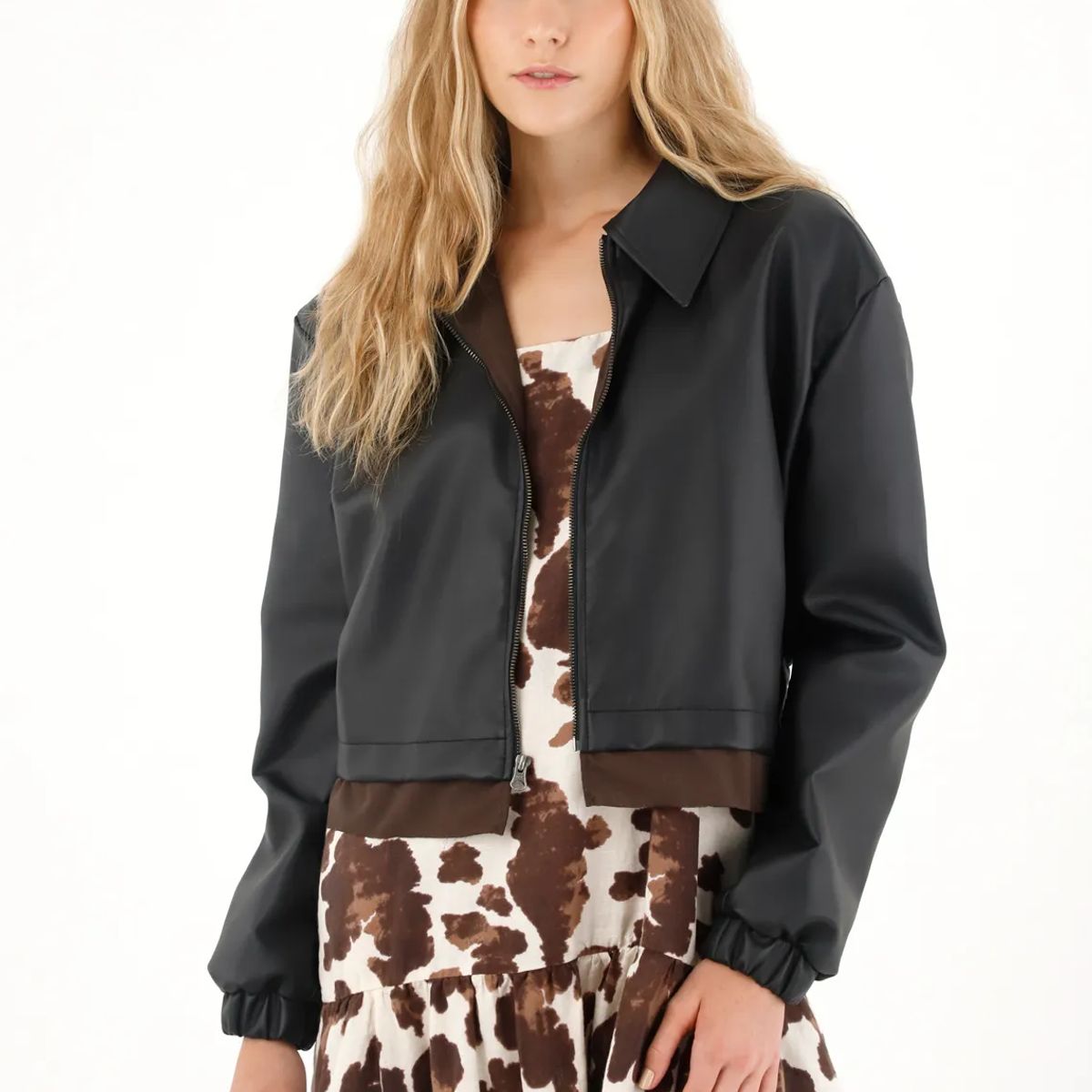 TENNIS - Chaqueta corta con efecto cuero negra para mujer