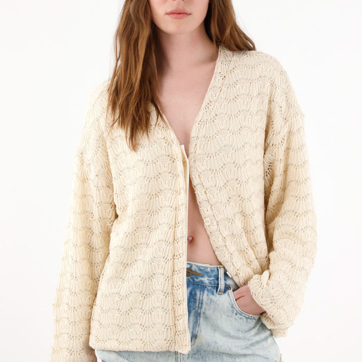 TENNIS - Buzo amplio tejido con brillos crudo para mujer