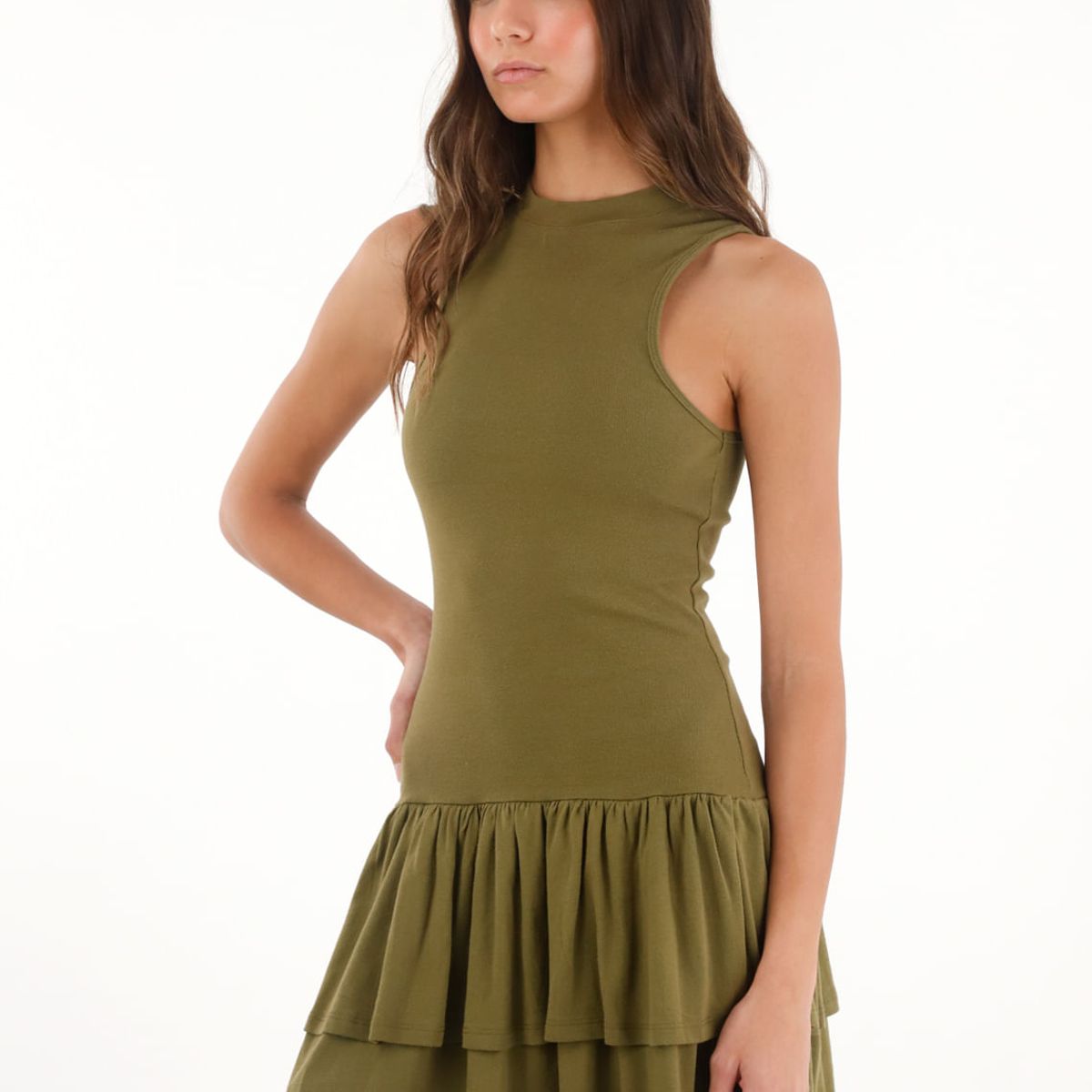 TOPMARK - Vestido corto ajustado con boleros verde para mujer