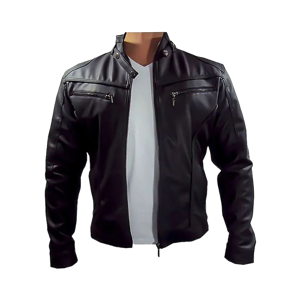 SYK - Chaqueta Para Hombre De Cuerotex Negro Tipo Slim