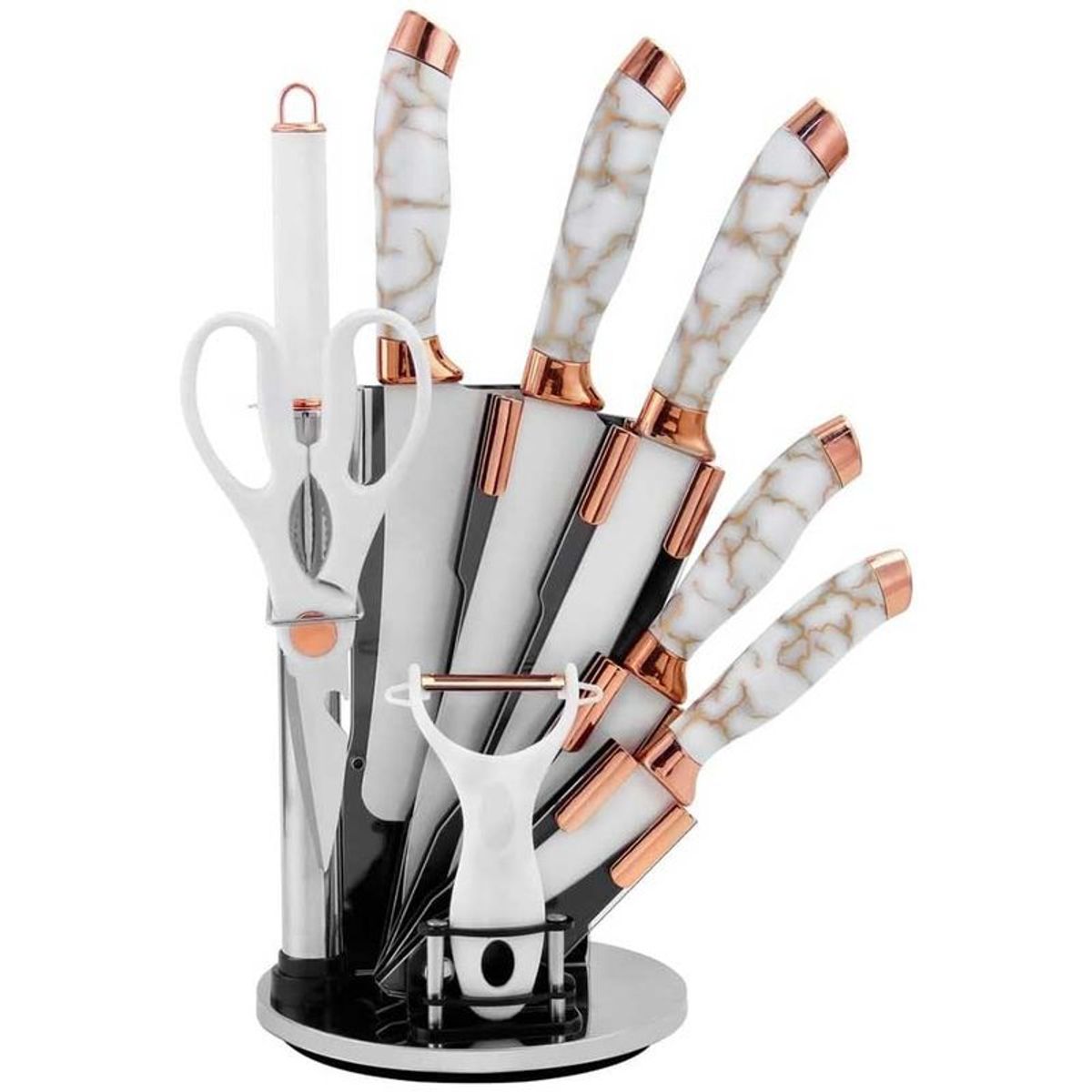 GENERICO - Set de Cuchillos Blanco Tipo Marmol + 8 Piezas