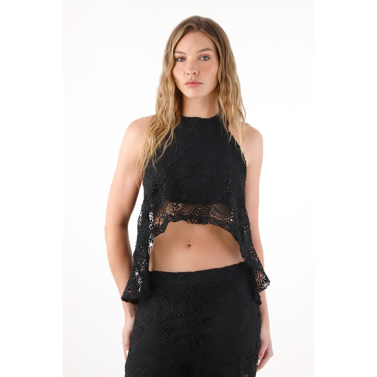 TENNIS - Camisa amplia en encaje negra para mujer