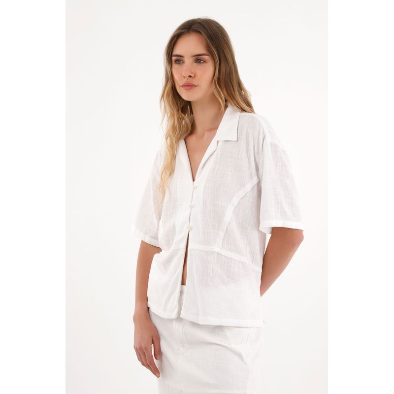 TOPMARK - Camisa clásica en tela con textura crudo para mujer