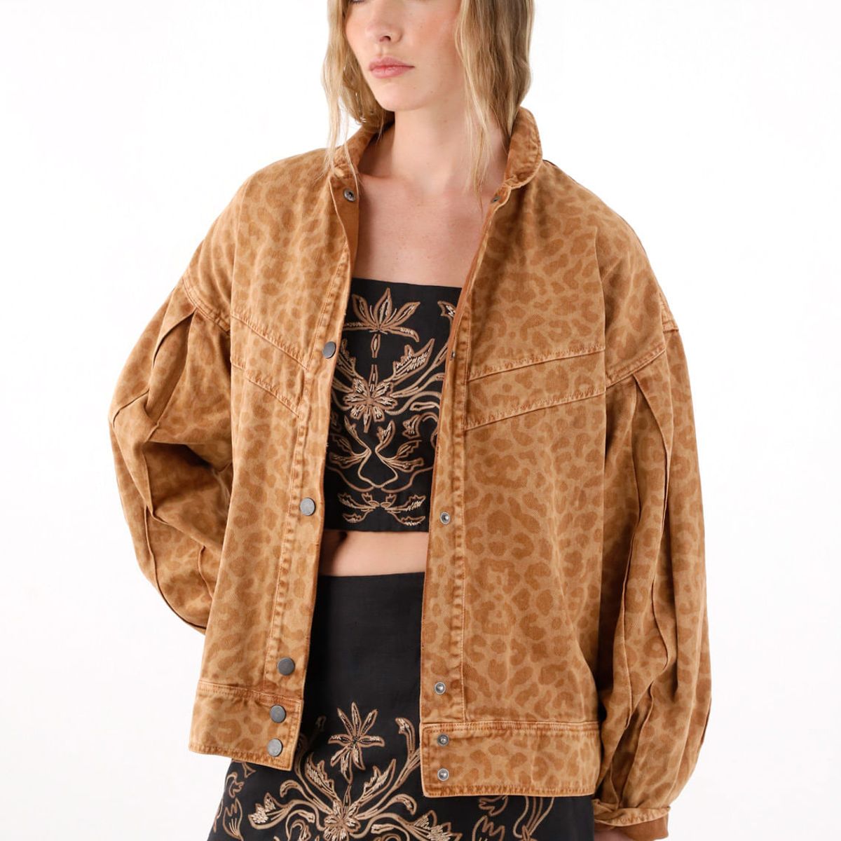 TENNIS - Abrigo oversize de diseño animal print café para mujer