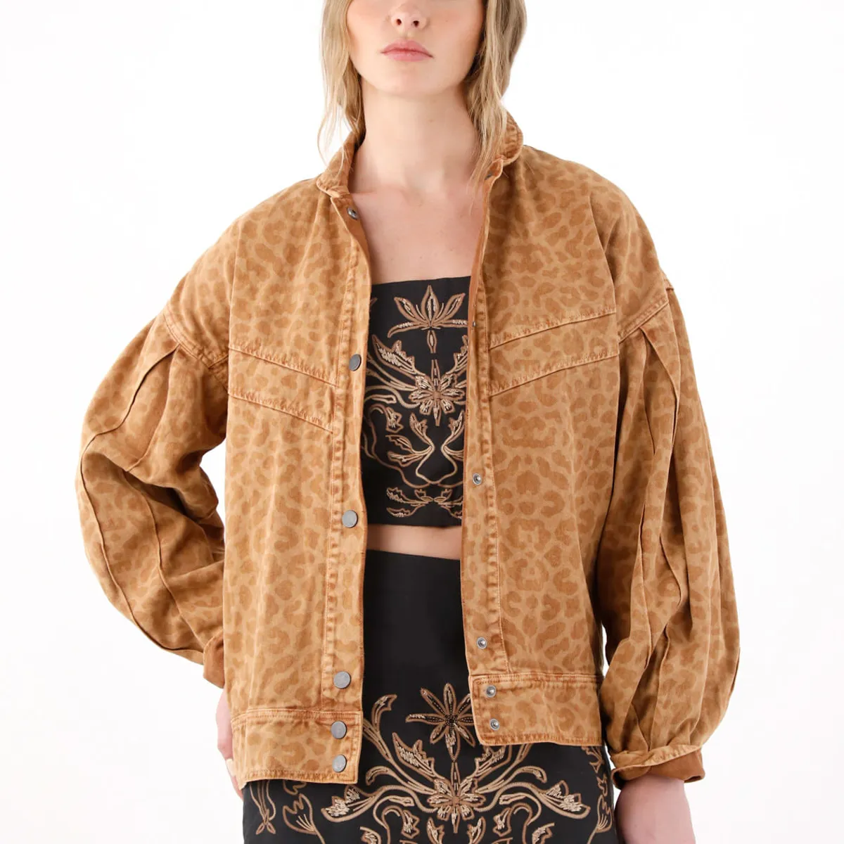 TENNIS - Abrigo oversize de diseño animal print café para mujer