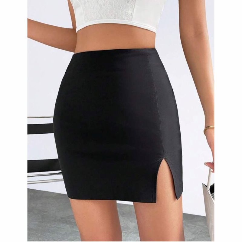 RAINBOW MODA - Falda Mujer Con Abertura Corta Negra Moderna
