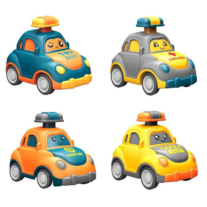 GENERICO - Carros De Cuerda Policia Taxi Bombero Juguete Niños X 4 Und
