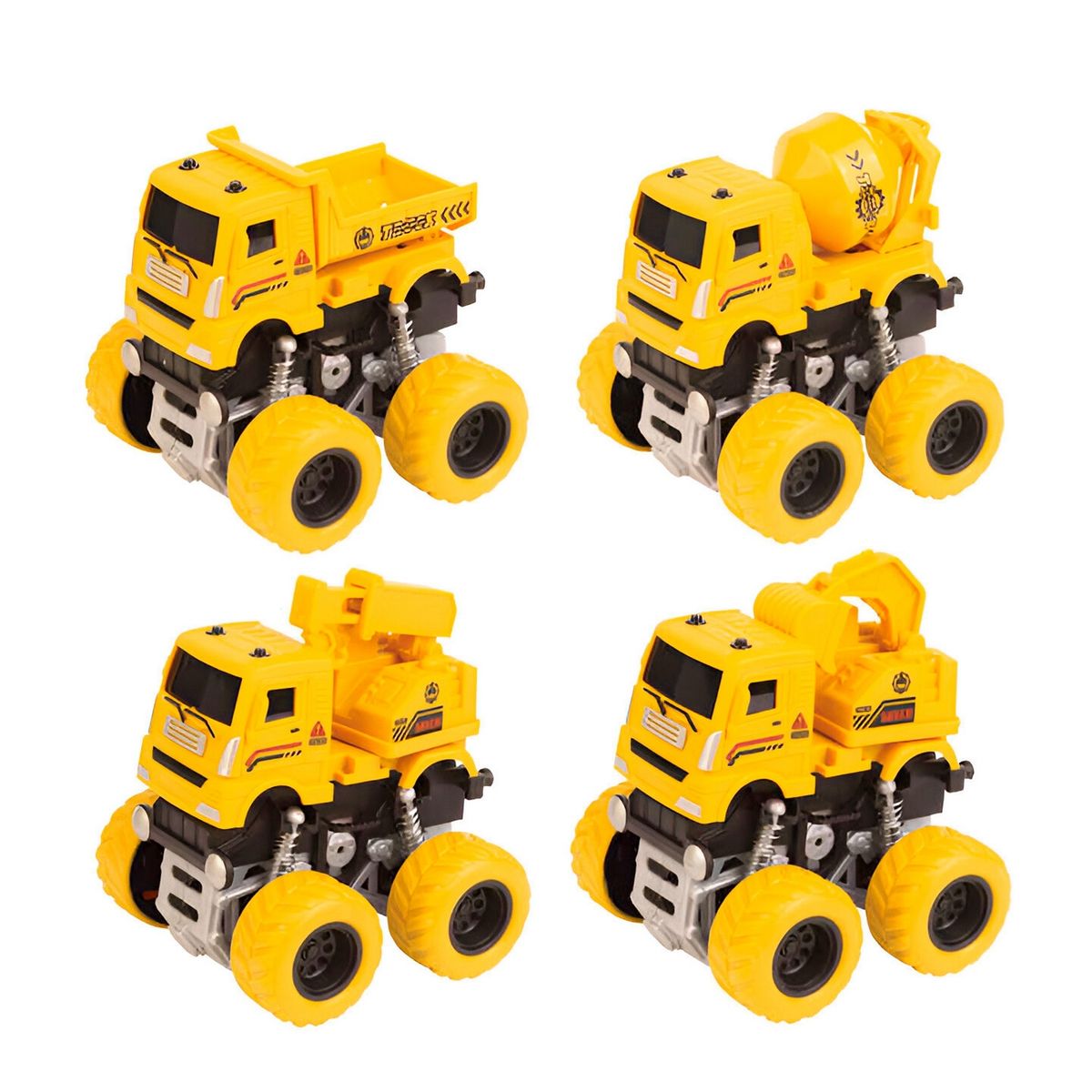 GENERICO - Retroexcavadora Volqueta Grua Mezclador Camion Juguete X 4 U