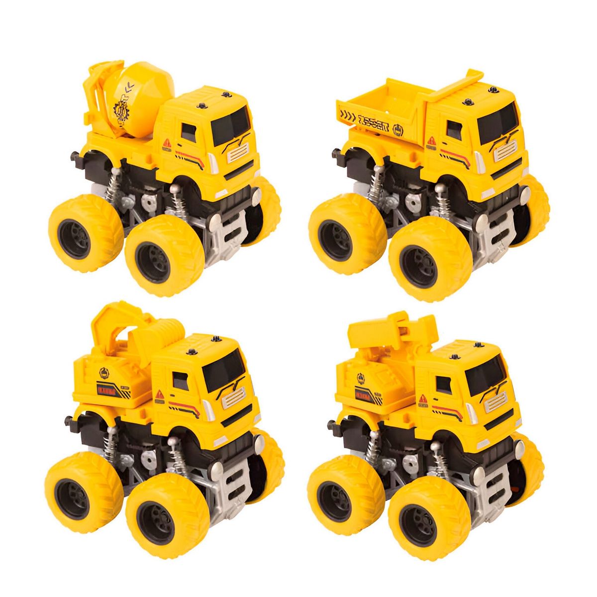 GENERICO - Retroexcavadora Volqueta Grua Mezclador Camion Juguete X 4 U