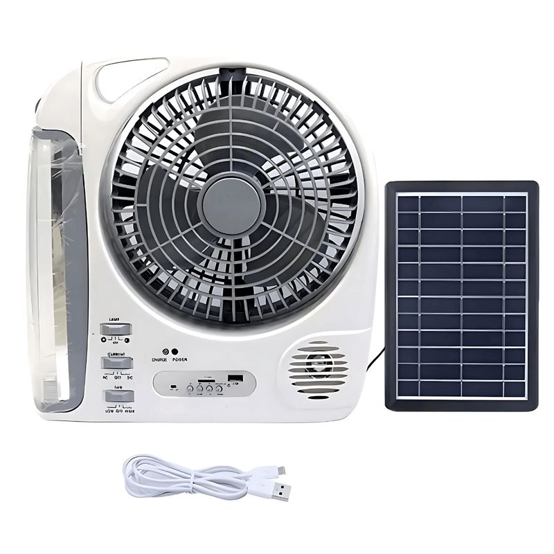 GENERICO - Ventilador 6 En 1 Con Panel Solar Radio Y Linterna Recargable N283