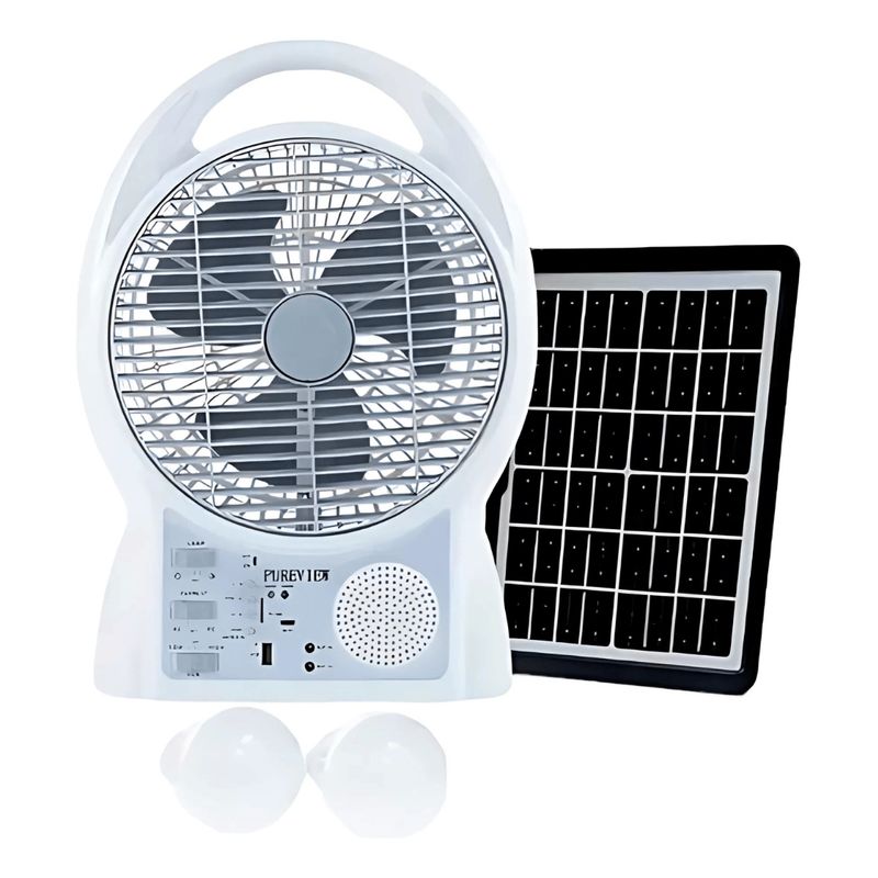 GENERICO - Ventilador Recargable Solar 6 En 1 Con Radio Fm Y Bluetooth N288