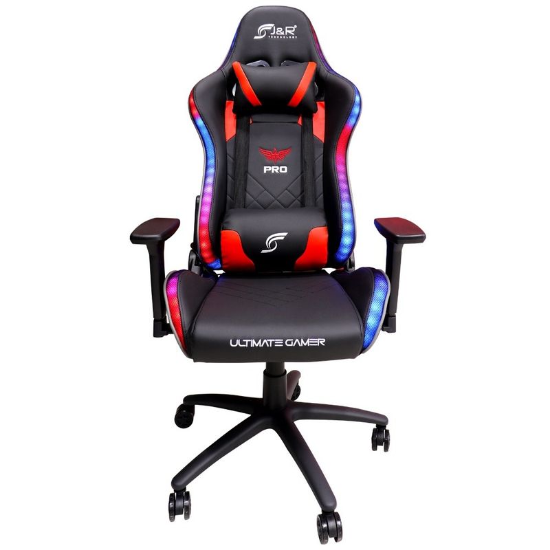 J&R - SILLA GAMER J&R SGJR005 ROJA ERGONOMICA CON LUCES RGB