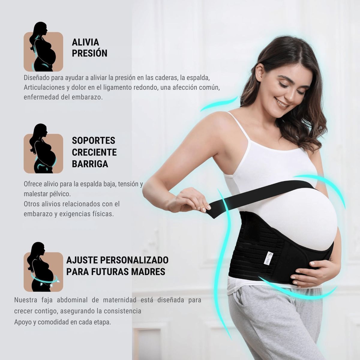 GENERICO - Faja Prenatal 3 Piezas Soporte Lumbar Ajustable Embarazo Comodidad