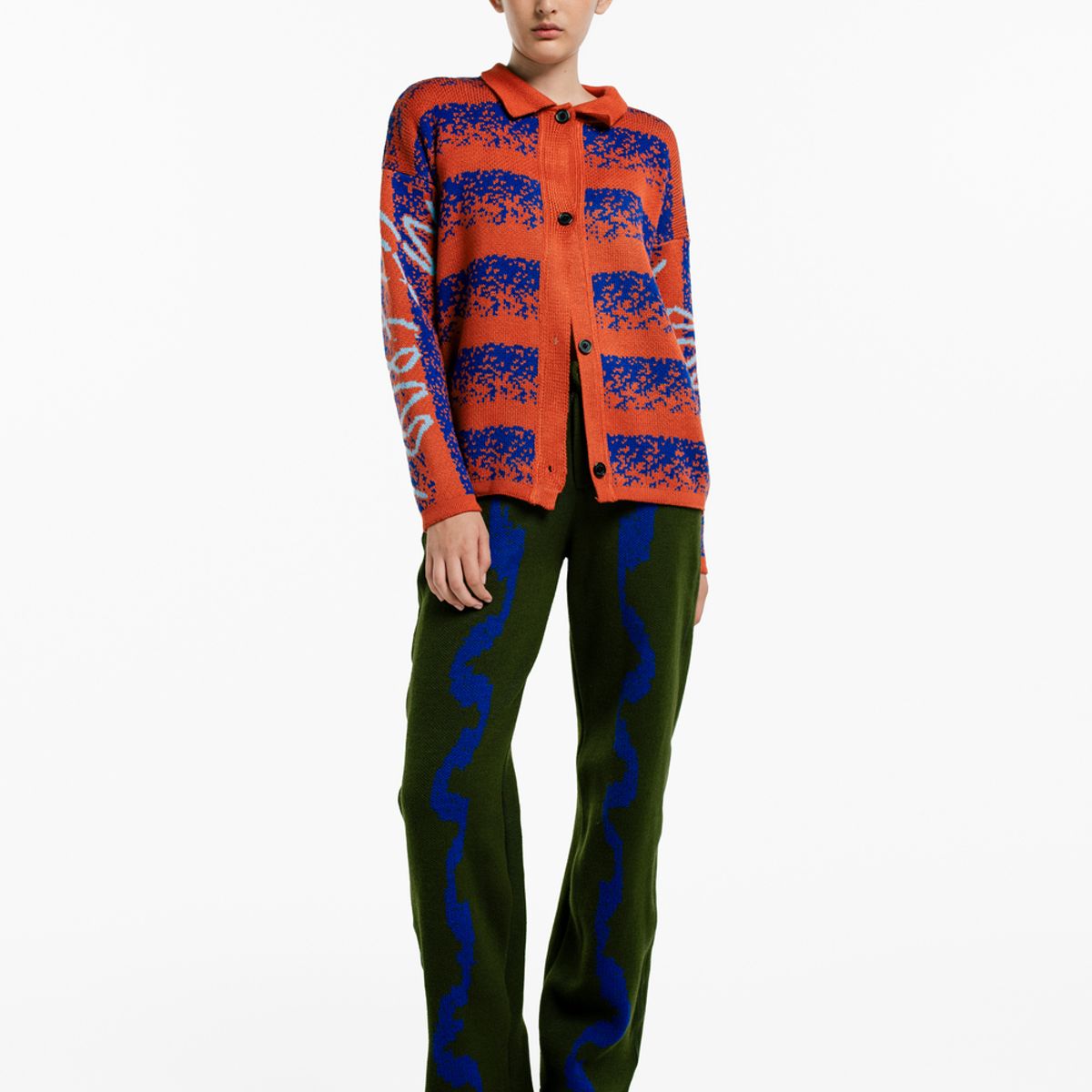 MAGLIONE - Cardigan Paisaje Manga Larga Botones Mujer Cuello Polo