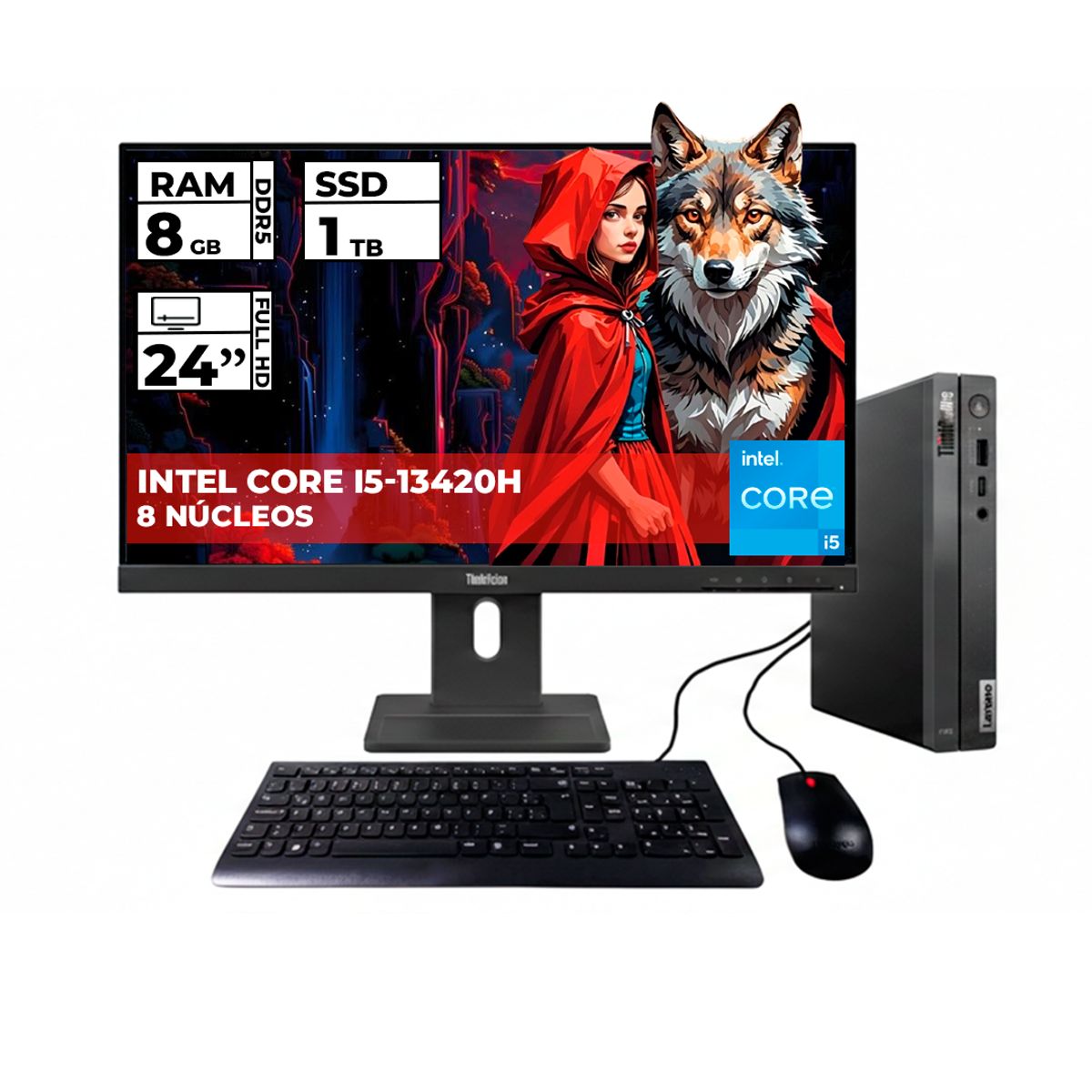 LENOVO - LENOVO THINKCENTRE NEO 50Q I5 8GB 1TB + MONITOR 24″ FHD