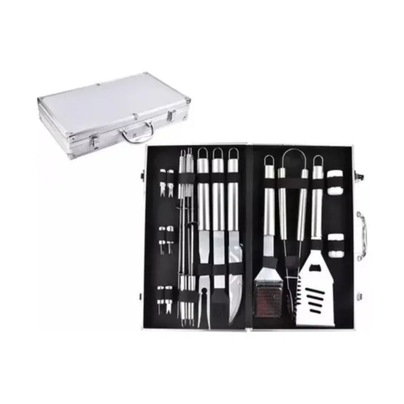 GENERICO - Set Parrilla Bbq 18 Piezas Con Maletin Kit Asados Parrillero