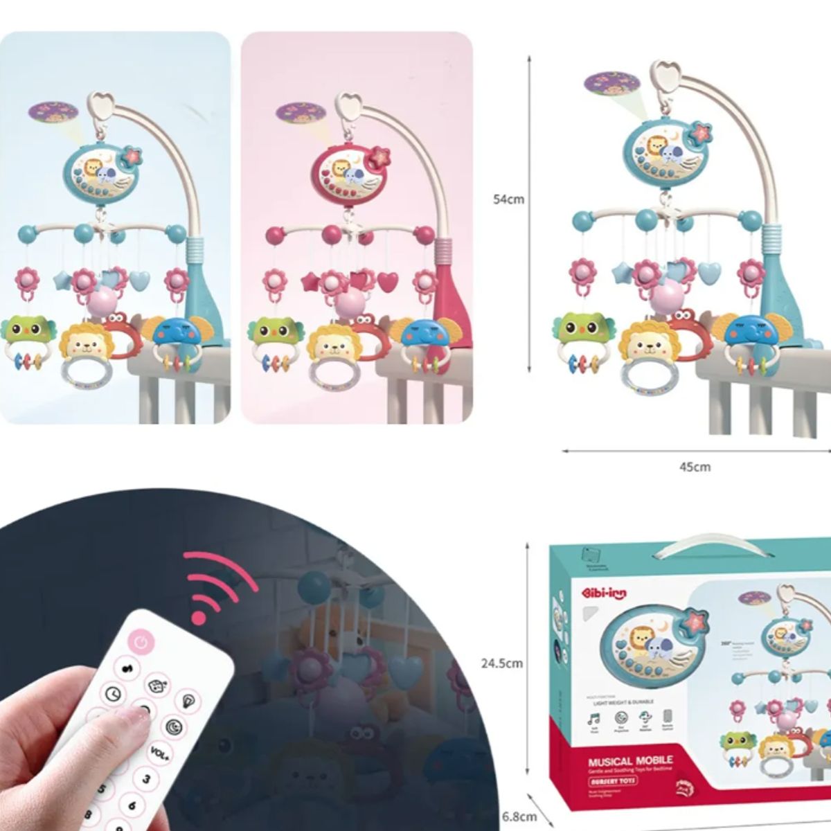 GENERICO - Movil Musical Cuna Bebe Con Proyector Y Control Remoto  AZUL-