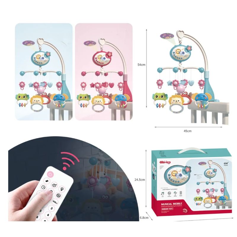 GENERICO - Movil Musical Cuna Bebe Con Proyector Y Control Remoto  AZUL