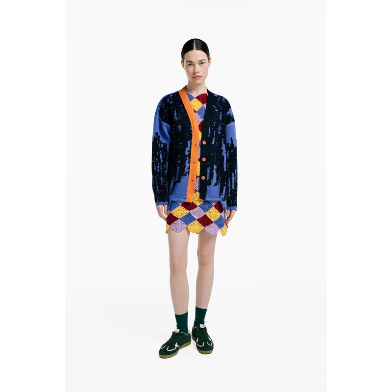 MAGLIONE - Cardigan Fragmentado Manga Larga Botones Mujer Abierto