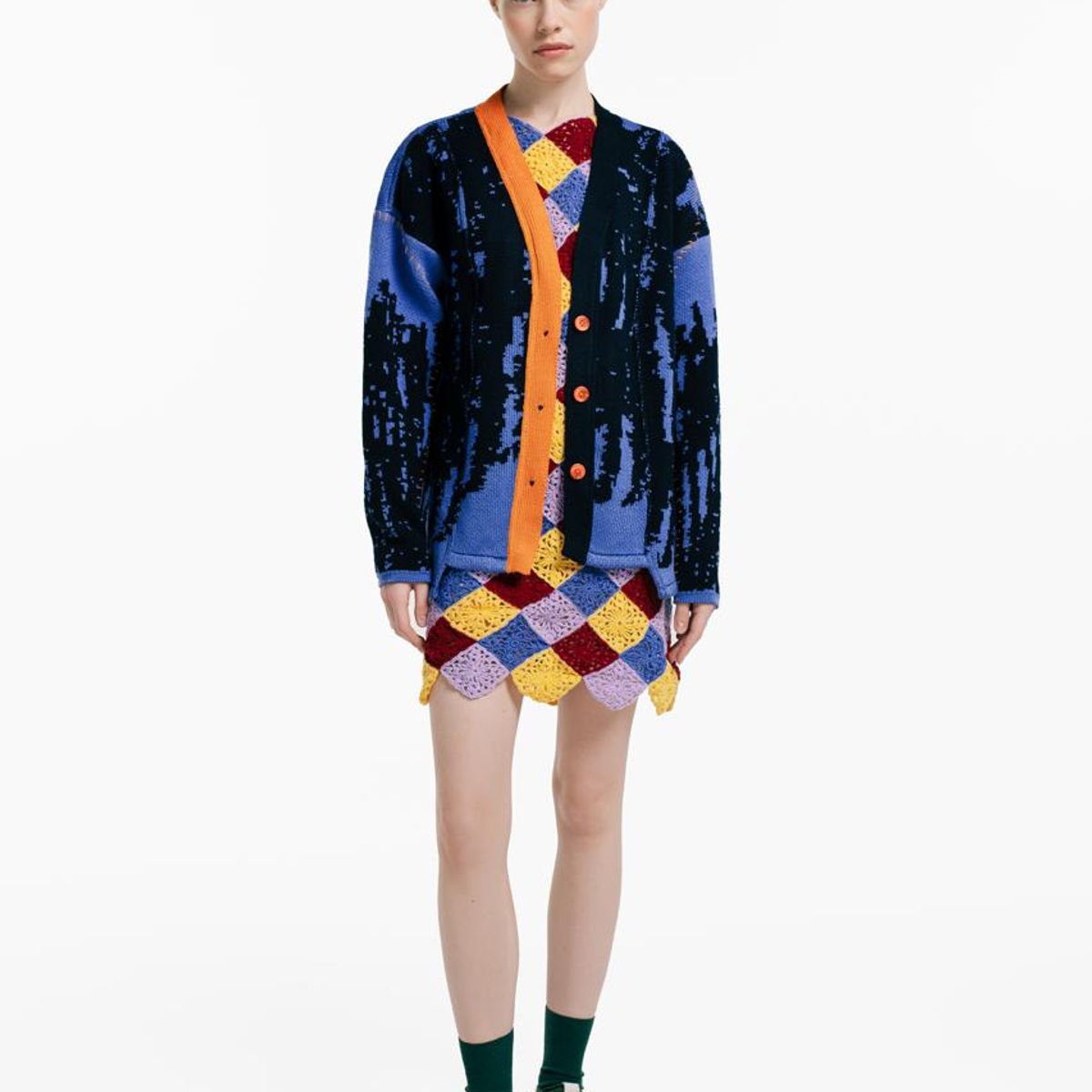 MAGLIONE - Cardigan Fragmentado Manga Larga Botones Mujer Abierto