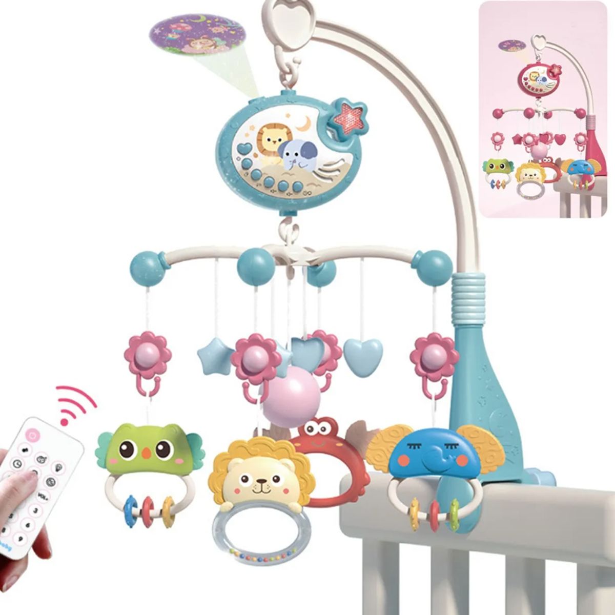 GENERICO - Movil Musical Cuna Bebe Con Proyector Y Control Remoto ROSA