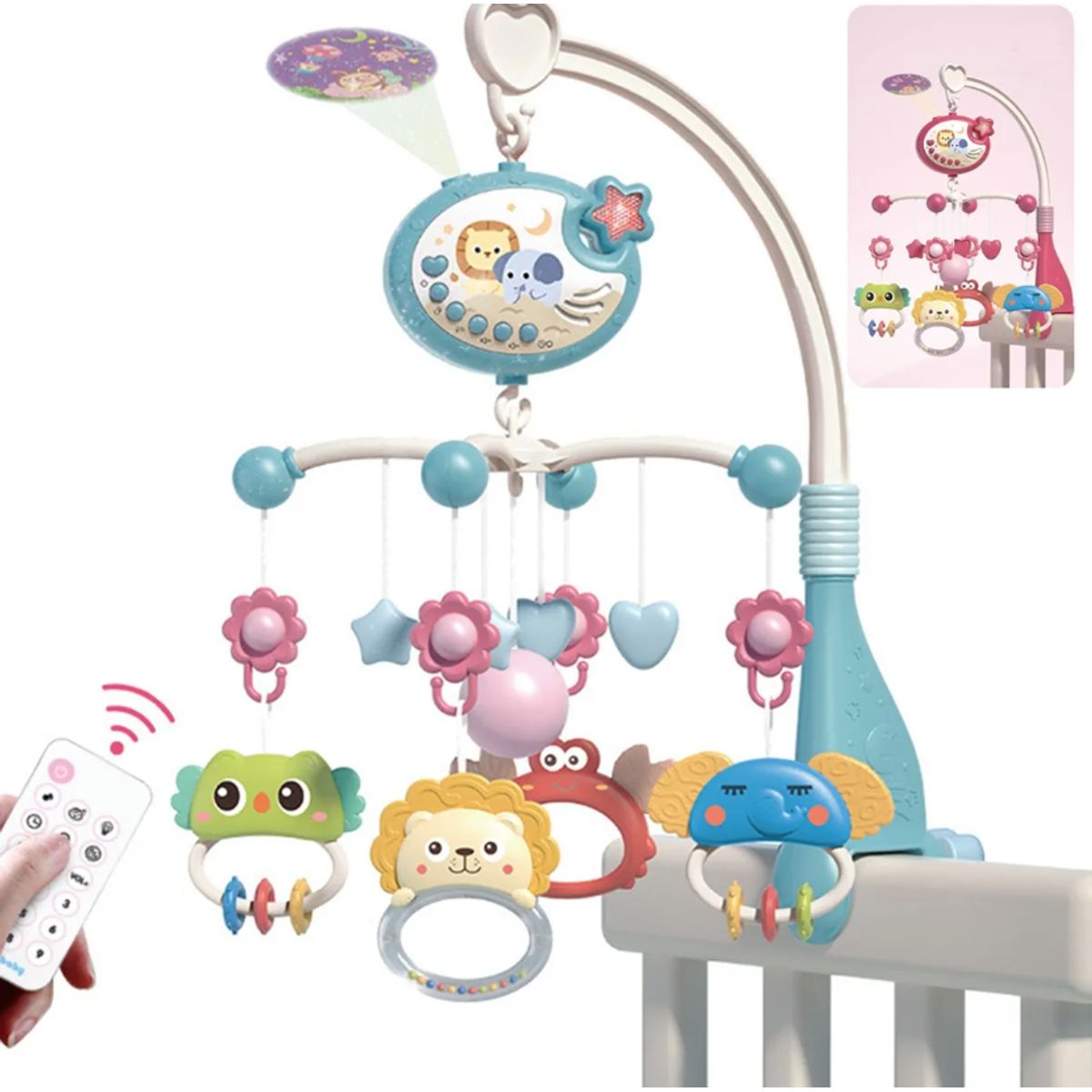 GENERICO - Movil Musical Cuna Bebe Con Proyector Y Control Remoto ROSA