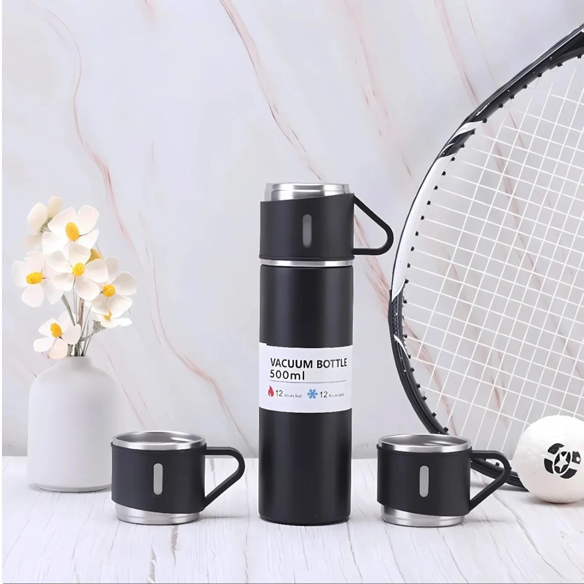 GENERICO - Termo Botella Térmica 500ml en Acero con dos tazas