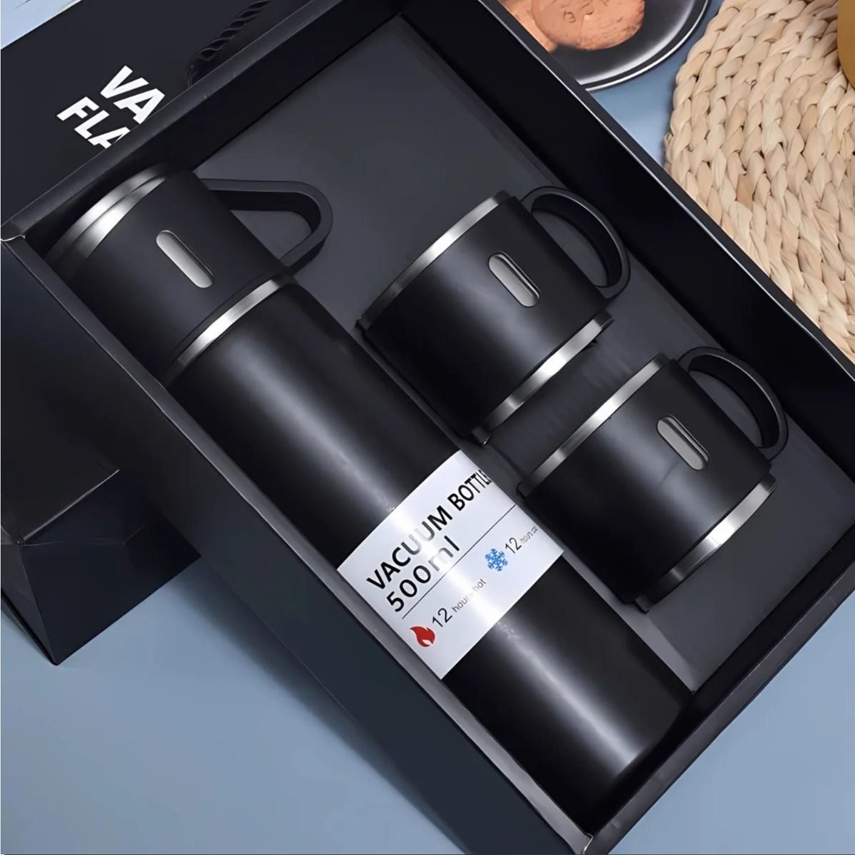 GENERICO - Termo Botella Térmica 500ml en Acero con dos tazas