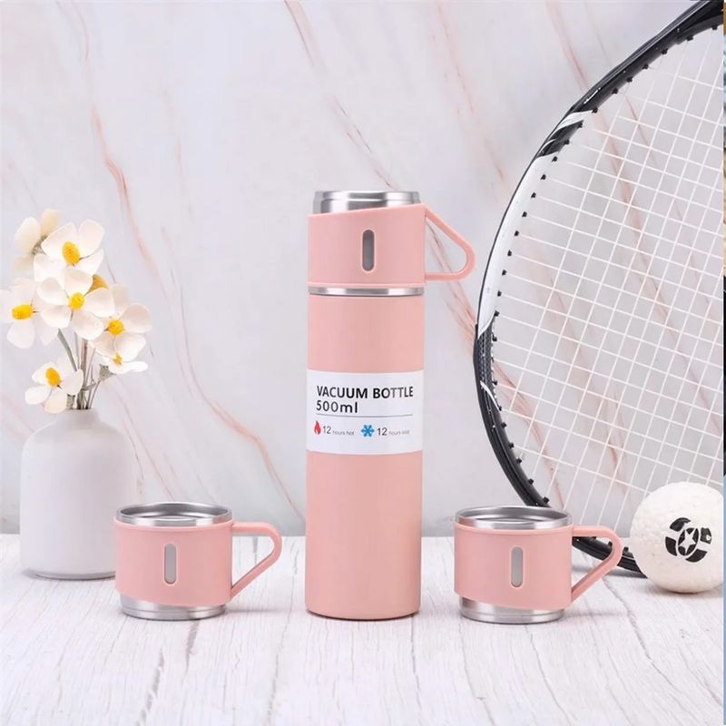 GENERICO - Termo Botella Térmica en Acero con dos tazas 500ml