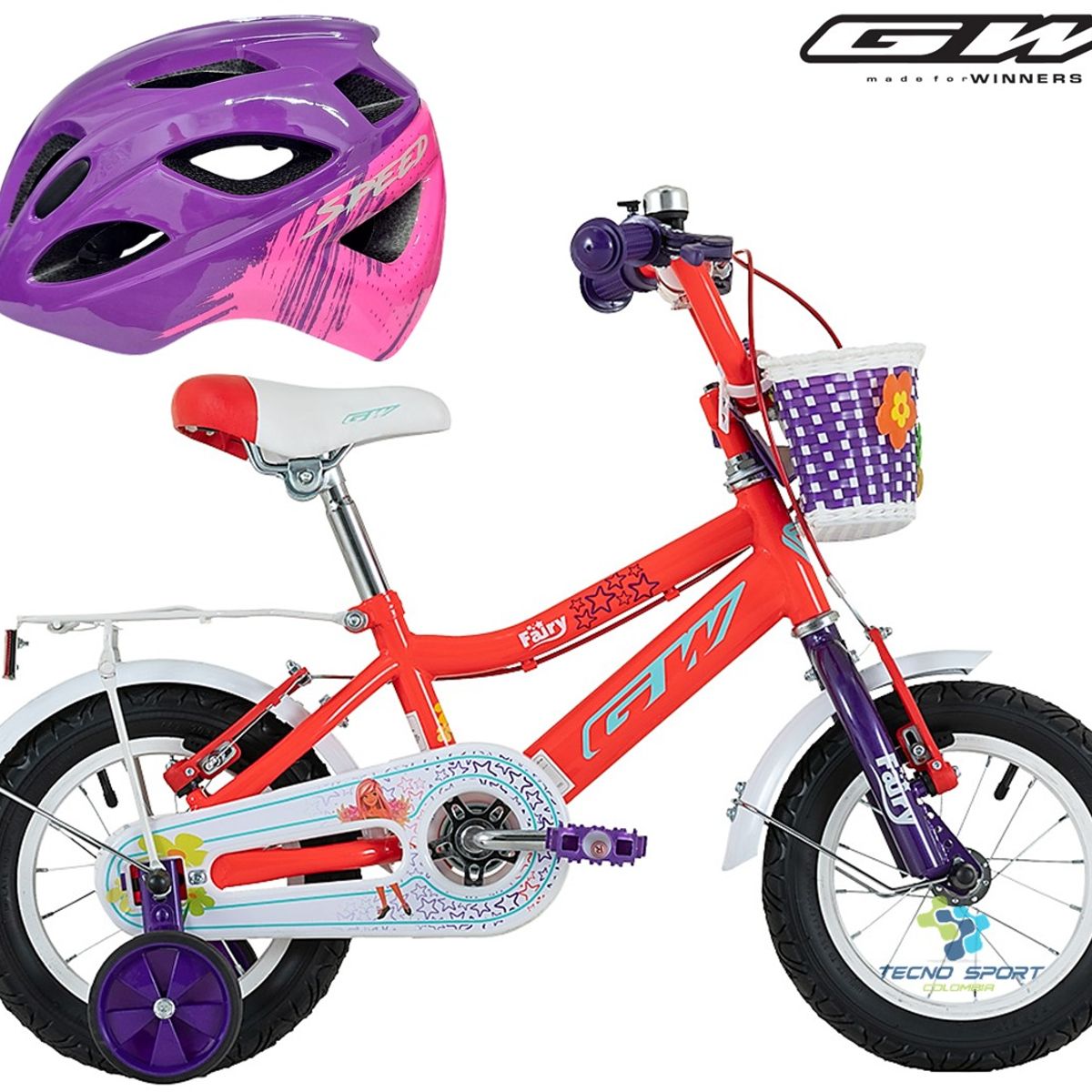GW - Bicicleta Casco Niña Rin 12 Gw Fairy Con Accesorios