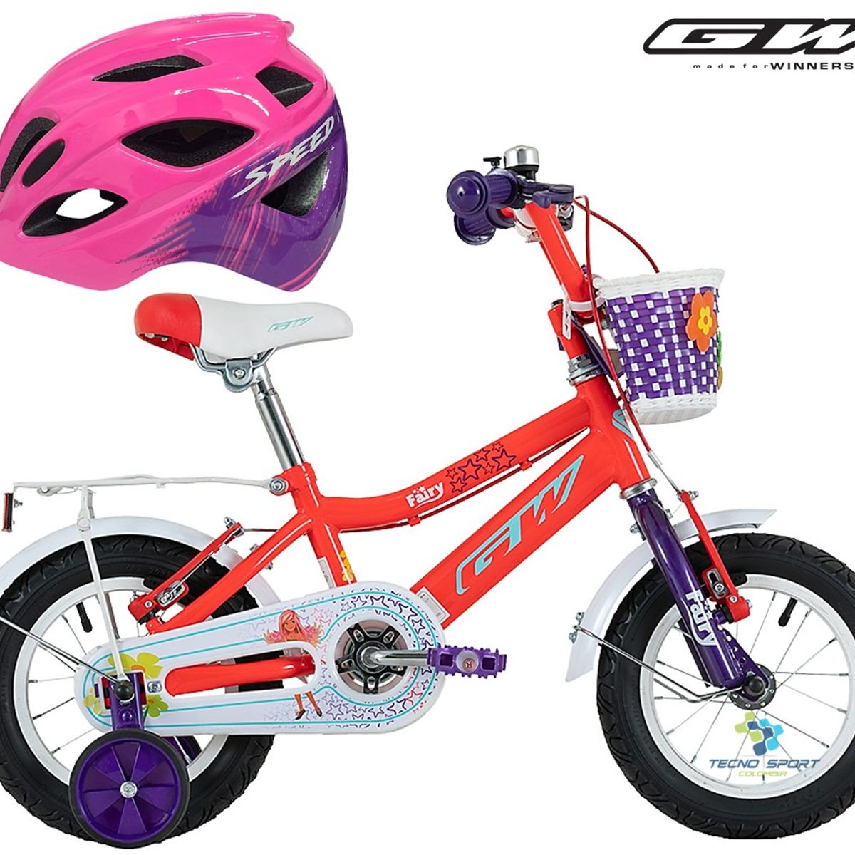 GW - Bicicleta Casco Niña Rin 12 Gw Fairy Con Accesorios