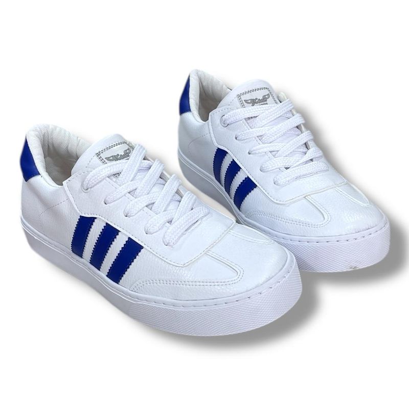 XIAN SHOES - mocasin cordones unisex blanco linea azul rey 25