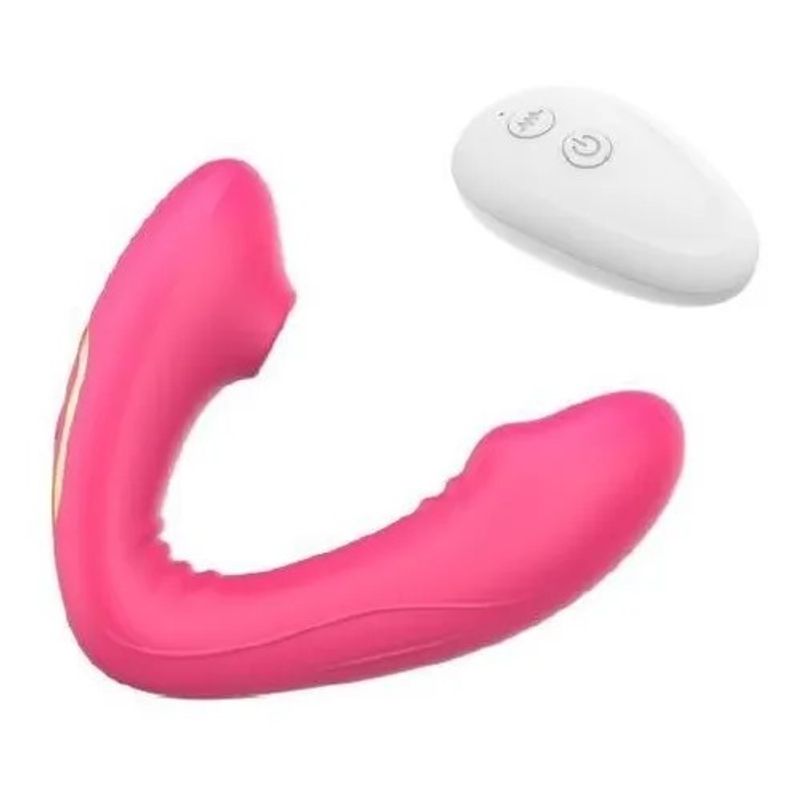 GENERICO - Vibrador Succionador 2 En 1 CURVO Control Remoto ROSADO