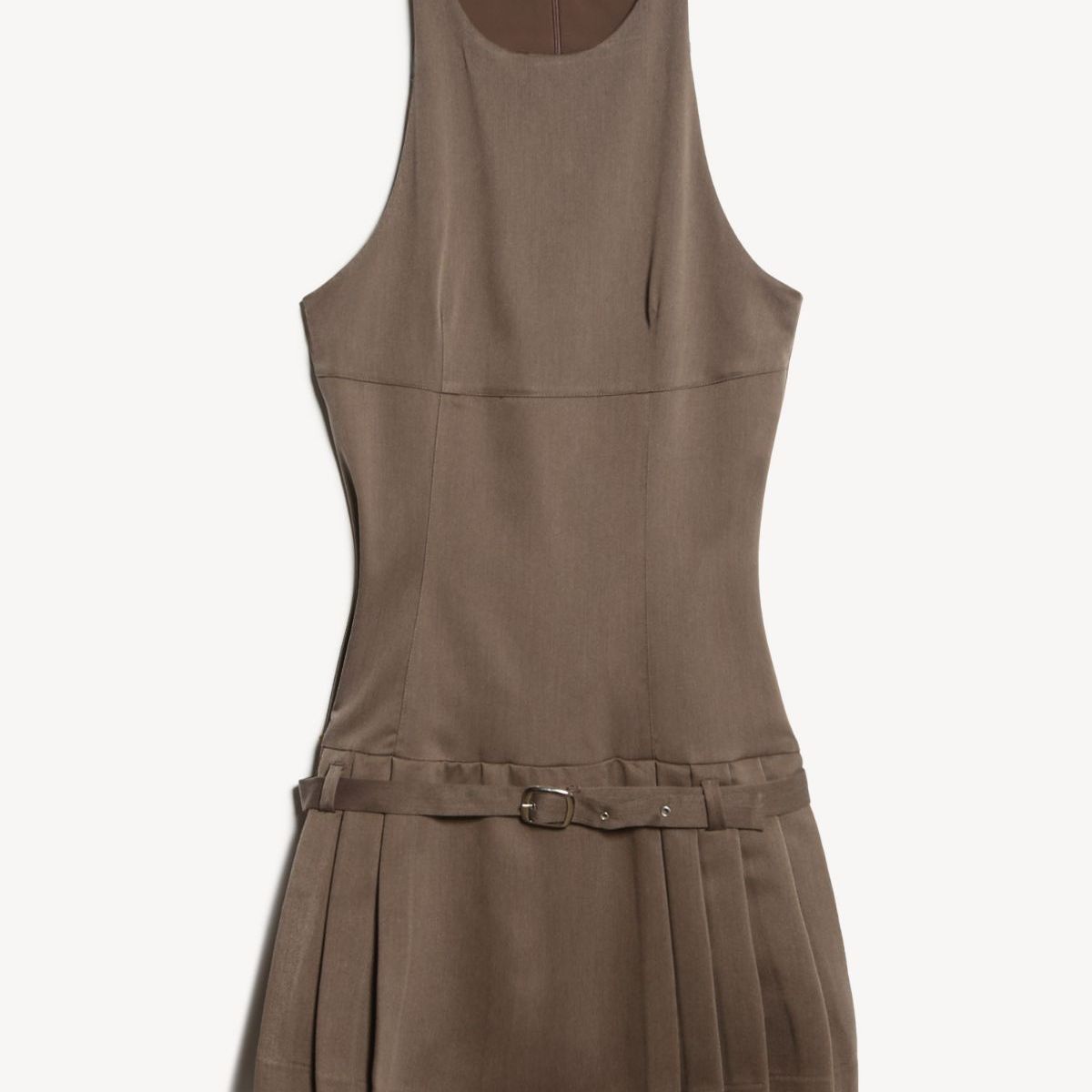 SEVEN SEVEN - Vestido Mini De Tablas Con Cinturón  Para Mujer Café Seven Seven