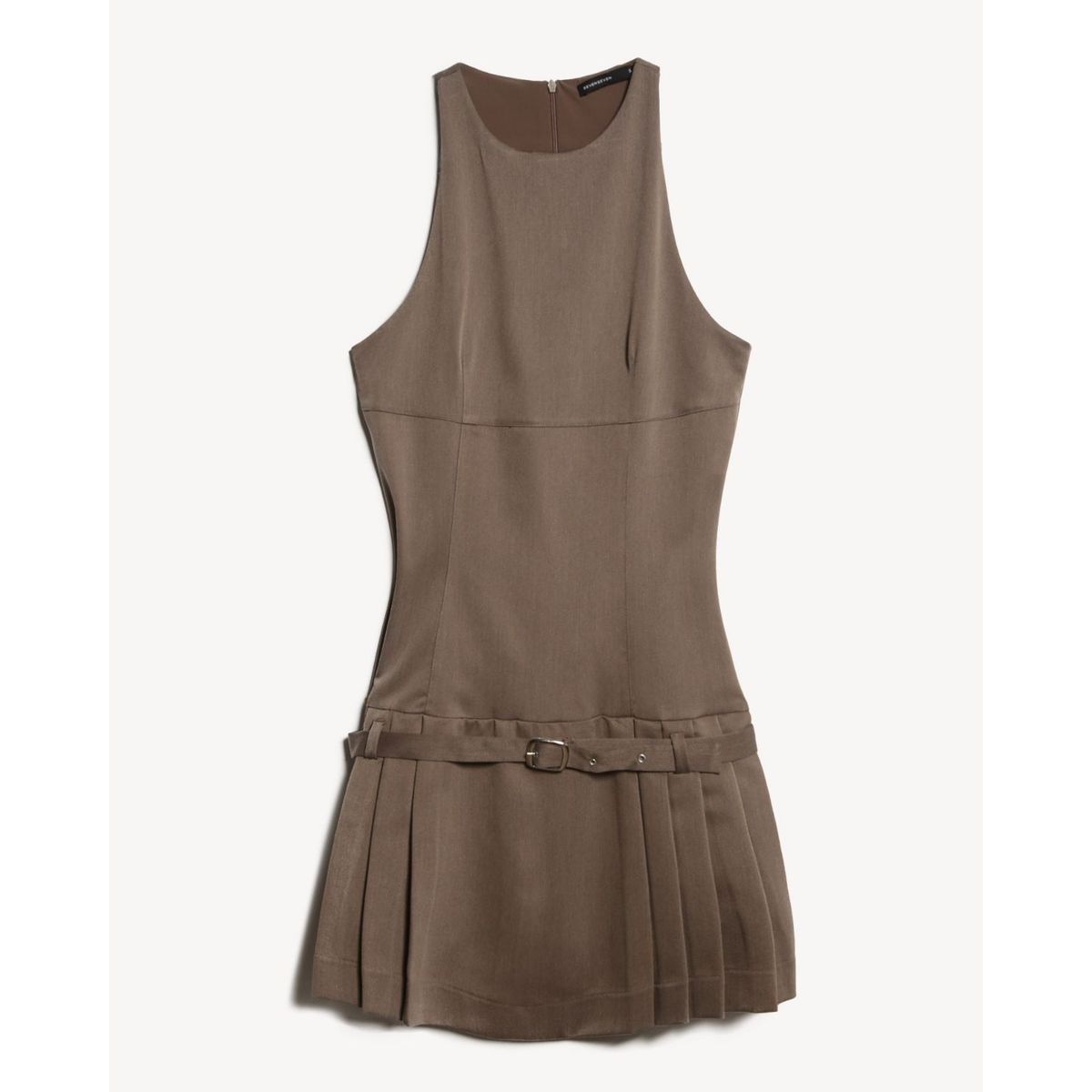 SEVEN SEVEN - Vestido Mini De Tablas Con Cinturón  Para Mujer Café Seven Seven