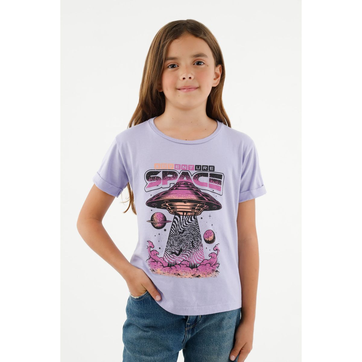 TENNIS - Camiseta básica morado estampada para niña