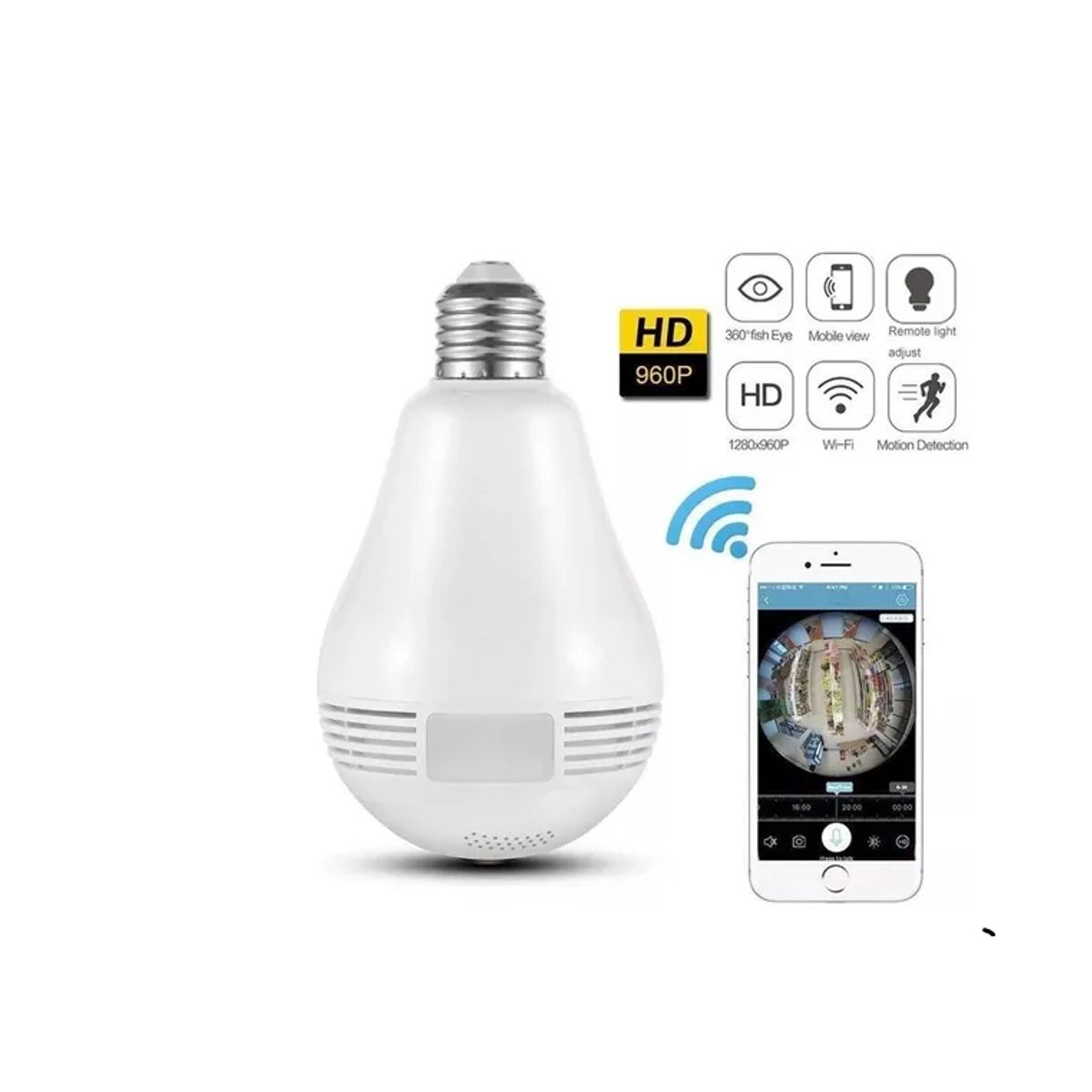 GENERICO - Camara De Seguridad Wifi Tipo Bombillo 960p App V380