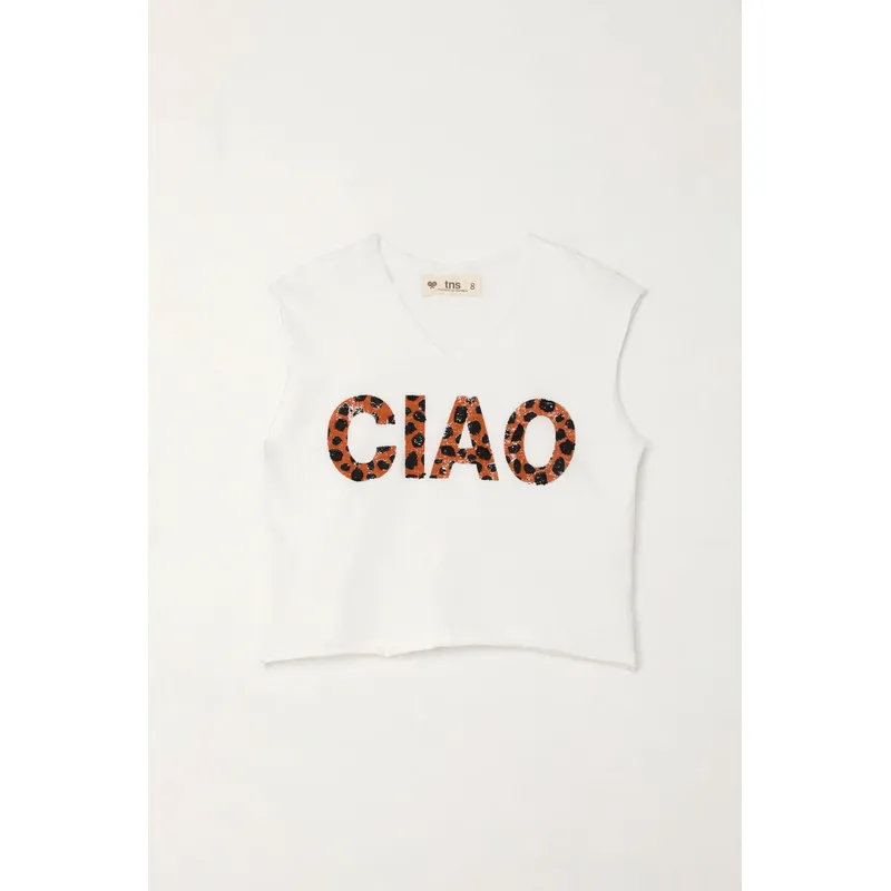 TENNIS - Camiseta manga sisa con estampado blanca para niña