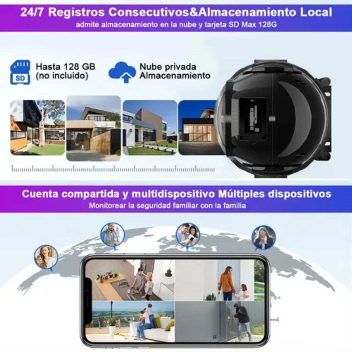 GENERICO - Camara Wifi Exterior Tres Lentes Alexa Visión 360 Con Sirena