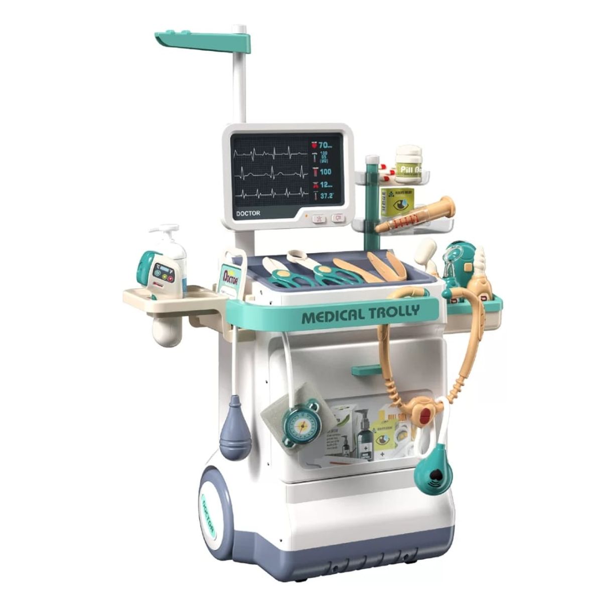 GENERICO - Kit Carro de Atencion Medica Movil x 26 Piezas Juego Roles - Juguete Doctor