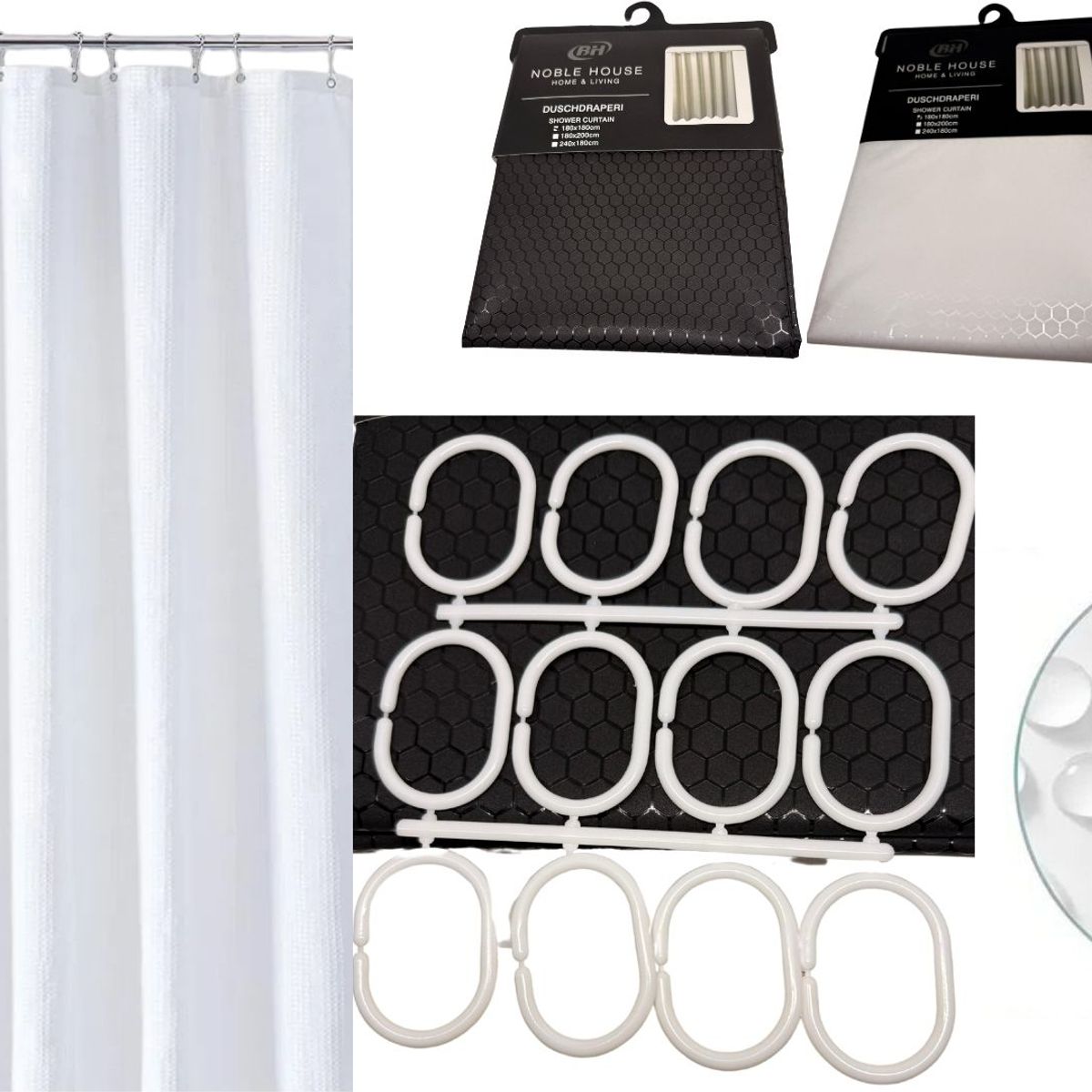 MAZUGI - Cortinas Baño Ducha 100% Impermeable Huecos 12 Aros