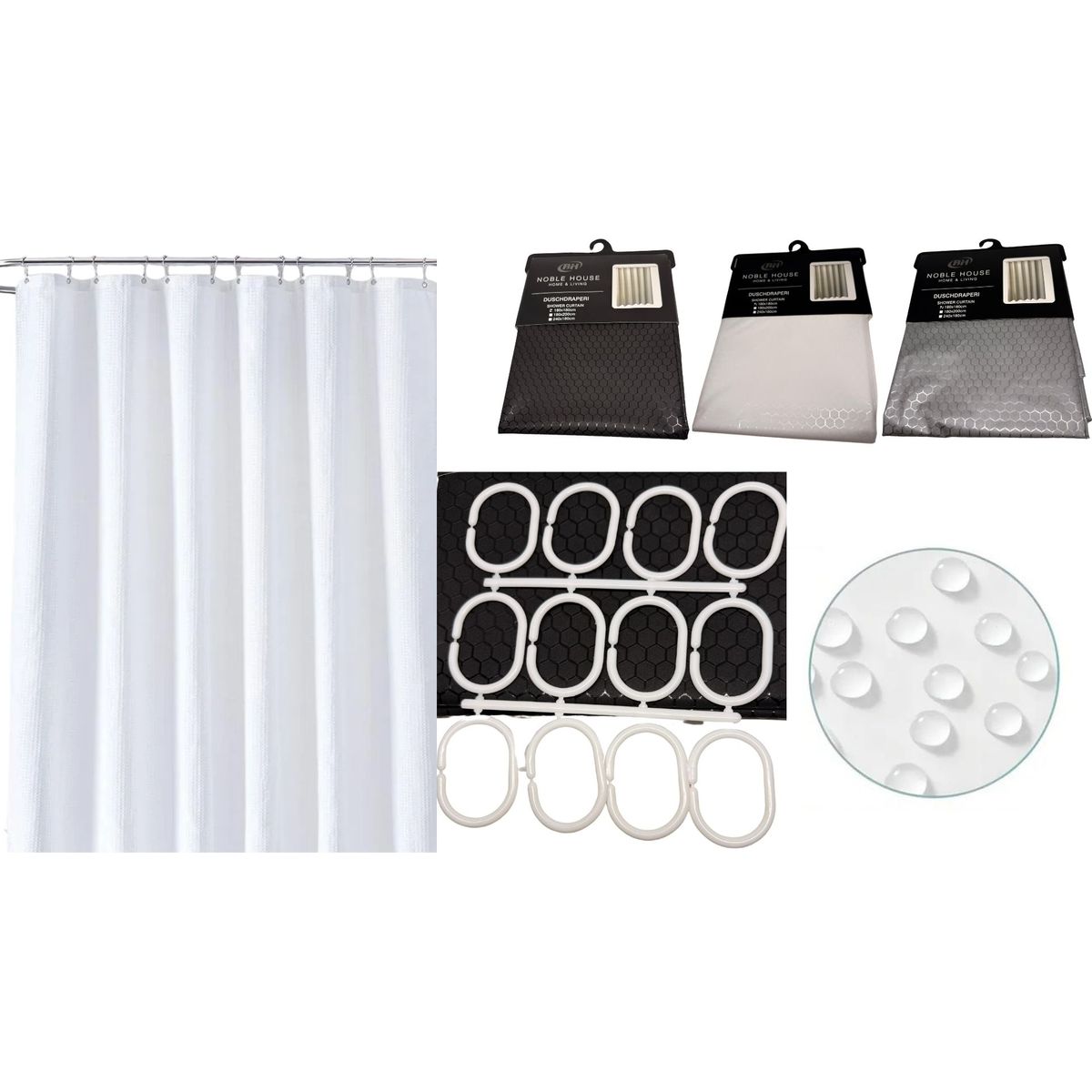 MAZUGI - Cortinas Baño Ducha 100% Impermeable Huecos 12 Aros